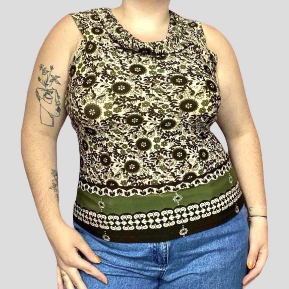 Vintage 90s floral cowl neck sleeveless blouse